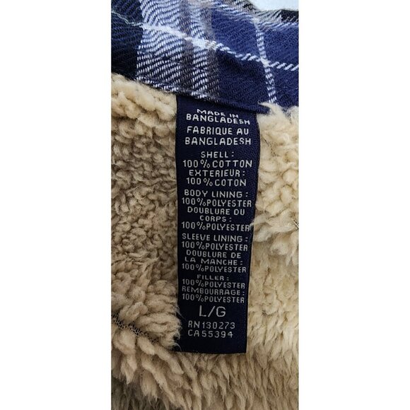 Wrangler Mens Blue Plaid Button-Up Sherpa-Lined Flannel Jacket/ Shacket - Picture 10 of 12